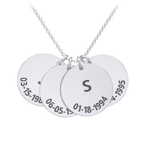 Sterling Silver Initial and Date Engravable Disc Necklace Jewlr