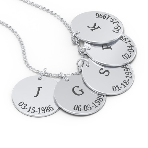 Initial and Date Engravable Disc Necklace - 5 – Sterling Silver