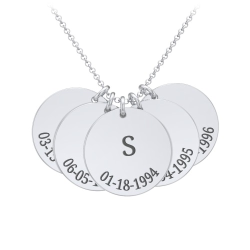 Initial and Date Engravable Disc Necklace - 5 – Sterling Silver
