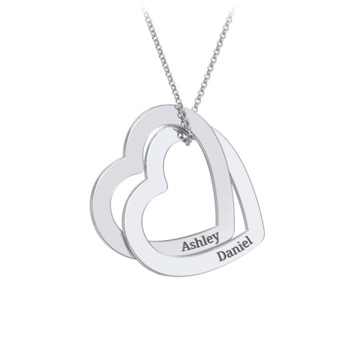 Engravable Interlocking Double Heart Pendant – 10K White Gold