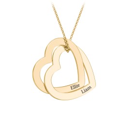 Engravable Interlocking Double Heart Pendant in 10K Solid Yellow Gold