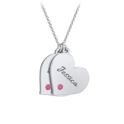 Engravable Hanging 2 Hearts Necklace with Birthstones