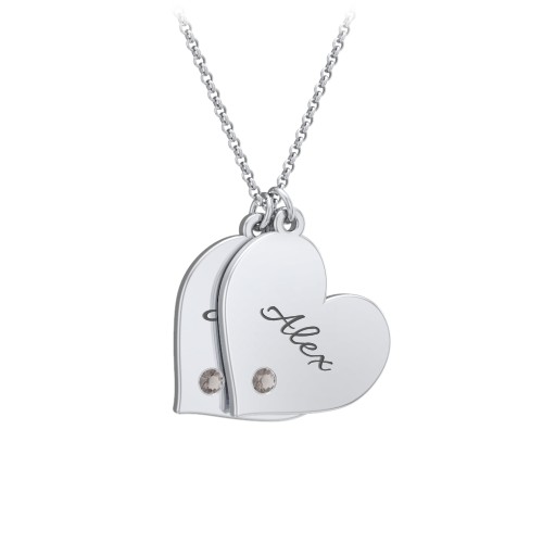 Engravable Hanging 2 Hearts Necklace with Birthstones