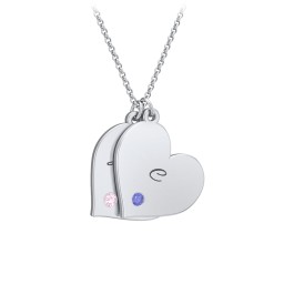 Engravable Hanging 2 Hearts Necklace with Birthstones in 925 Sterling Silver with Pink Tourmaline and Blue Sapphire