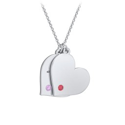 Engravable Hanging 2 Hearts Necklace with Birthstones in 925 Sterling Silver with Amethyst and Garnet