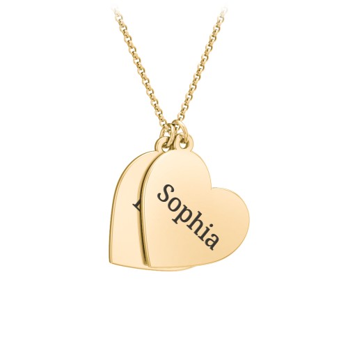 Engravable Hanging Hearts Necklace – 10K Yellow Gold