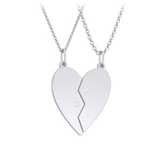 Engravable Split Heart Couples Necklace Set with Birthstones