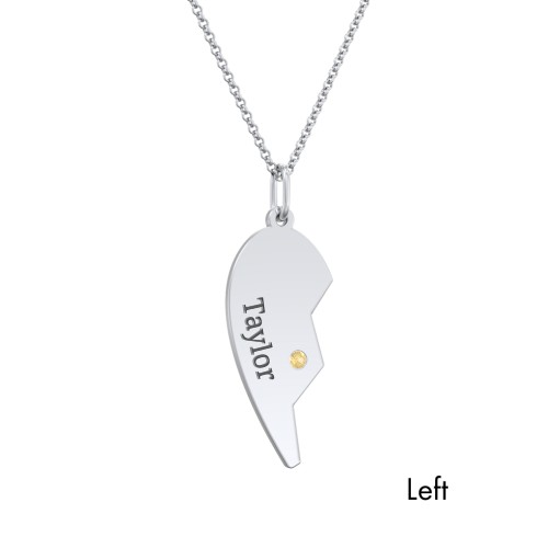 Engravable Split Heart Couples Necklace Set with Birthstones