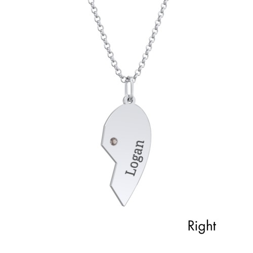 Engravable Split Heart Couples Necklace Set with Birthstones – Sterling Silver with Smokey Quartz