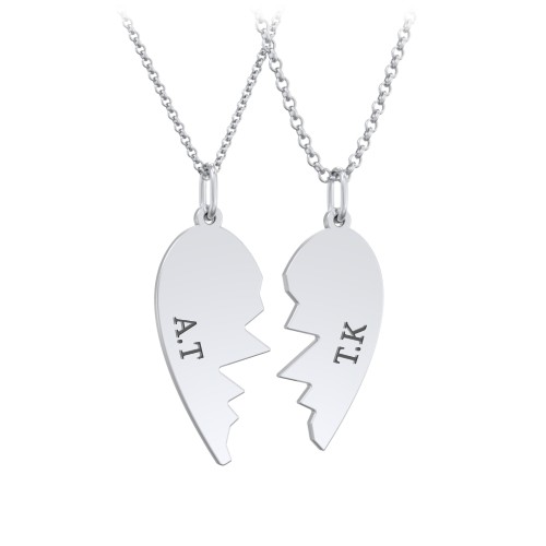 Engravable Split Heart Couples Necklace Set