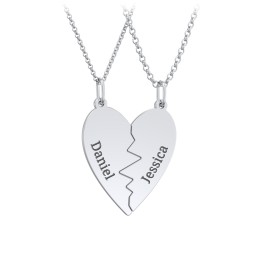 Engravable Split Heart Couples Necklace Set in 925 Sterling Silver