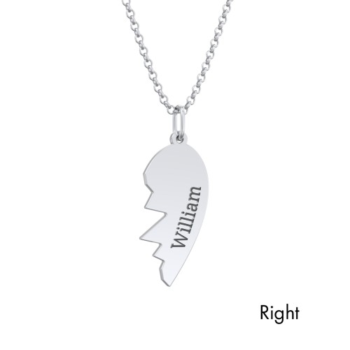 Engravable Split Heart Couples Necklace Set – Sterling Silver