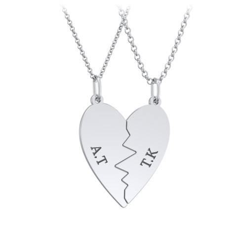 Engravable Split Heart Couples Necklace Set – Sterling Silver