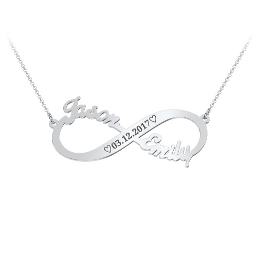 Engravable Two Name Infinity Necklace – Sterling Silver