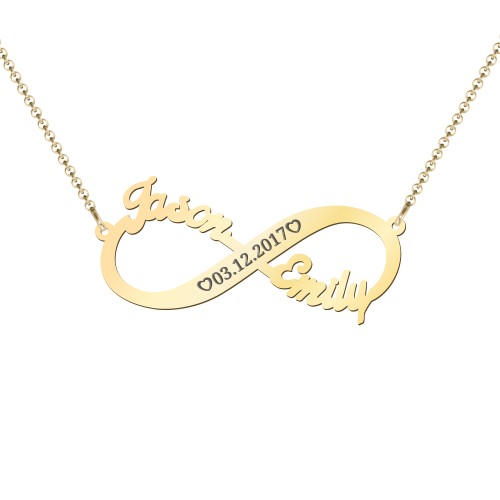 Engravable Two Name Infinity Necklace – 18K Gold Plated Silver