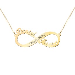 Engravable Two Name Infinity Necklace in 10K Solid Yellow Gold