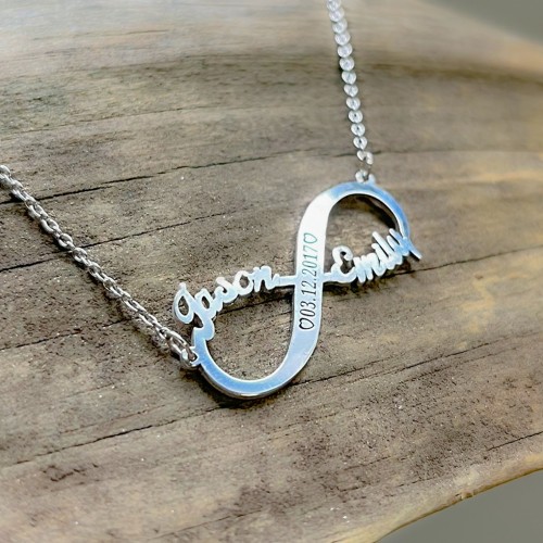 Engravable Two Name Infinity Necklace – 10K Yellow Gold