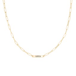 Mini Paper Clip Chain Necklace with 1 - 5 Engravable Bars in 10K Solid Yellow Gold
