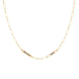 Mini Paper Clip Chain Necklace with 1 - 5 Engravable Bars in 10K Solid Yellow Gold