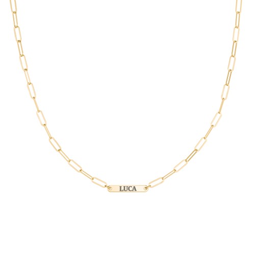 Mini Paper Clip Chain Necklace with 1 - 5 Engravable Bars – 10K Yellow Gold