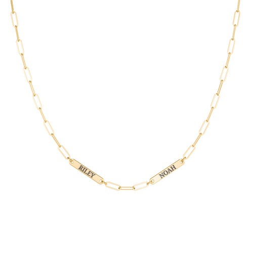 Mini Paper Clip Chain Necklace with 1 - 5 Engravable Bars – 10K Yellow Gold