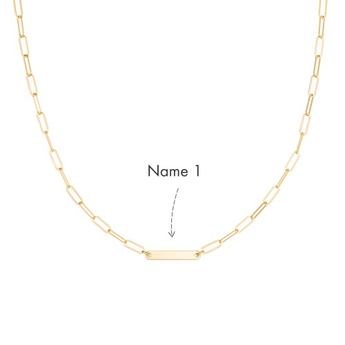 Mini Paper Clip Chain Necklace with 1 - 5 Engravable Bars – 10K Yellow Gold