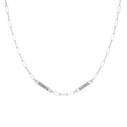 Mini Paper Clip Chain Necklace with 1 - 5 Engravable Bars in 925 Sterling Silver