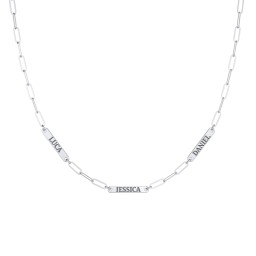 Mini Paper Clip Chain Necklace with 1 - 5 Engravable Bars in 925 Sterling Silver