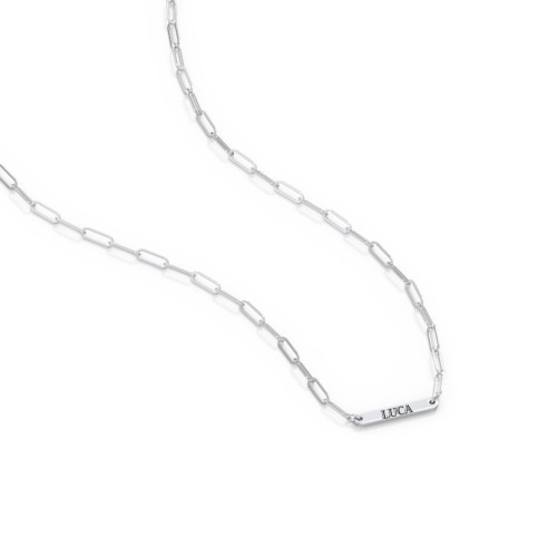 Mini Paper Clip Chain Necklace with 1 - 5 Engravable Bars – Sterling Silver