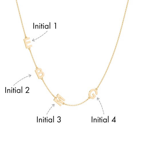 Personalized Initial Station Necklace with 4 Letters – 10K Yellow Gold
