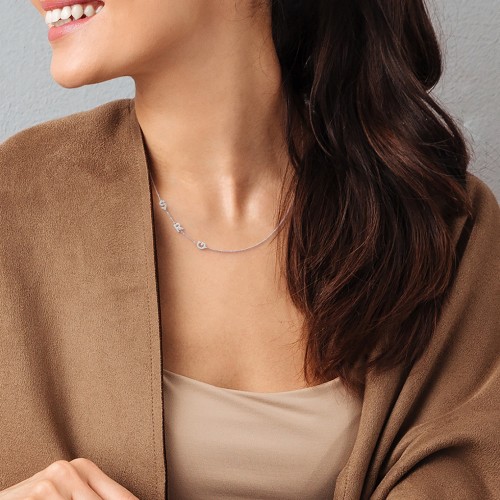 Personalized Initial Station Necklace with 5 Letters – Sterling Silver