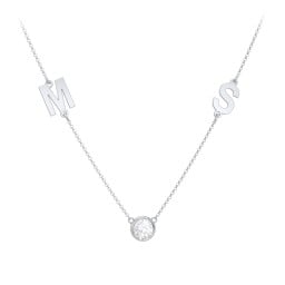 Personalized Initials Necklace with Bezel Set Birthstone