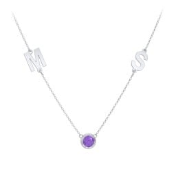 Personalized Initials Necklace with Bezel Set Birthstone
