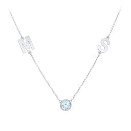 Personalized Initials Necklace with Bezel Set Birthstone
