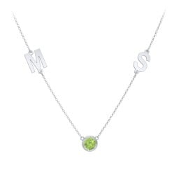 Personalized Initials Necklace with Bezel Set Birthstone