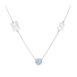 Personalized Initials Necklace with Bezel Set Birthstone