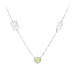Personalized Initials Necklace with Bezel Set Birthstone in 925 Sterling Silver with Peridot