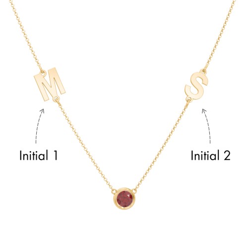 Personalized Initials Necklace with Bezel Set Birthstone