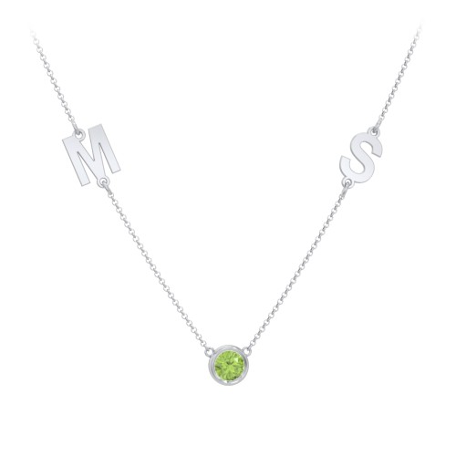 Personalized Initials Necklace with Bezel Set Birthstone