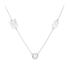 Personalized Initials Necklace with Bezel Set Birthstone – Sterling Silver with Pink Tourmaline