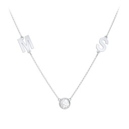 Personalized Initials Necklace with Bezel Set Birthstone in 925 Sterling Silver with Diamond