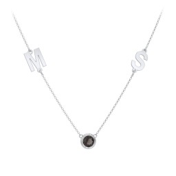 Personalized Initials Necklace with Bezel Set Birthstone in 925 Sterling Silver with Smokey Quartz