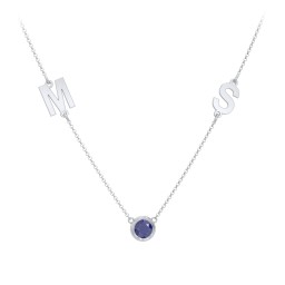 Personalized Initials Necklace with Bezel Set Birthstone in 925 Sterling Silver with Blue Sapphire