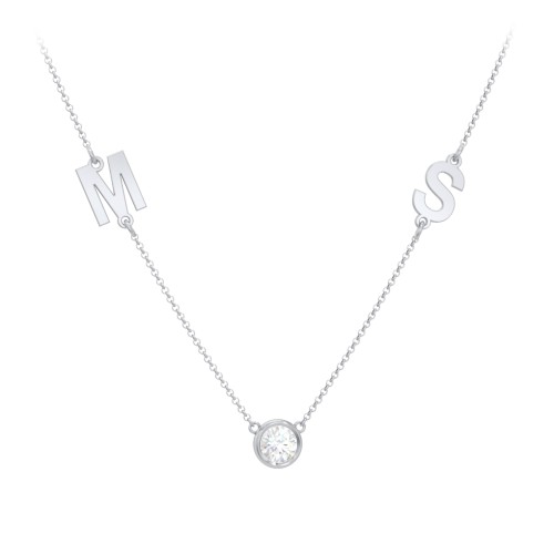Personalized Initials Necklace with Bezel Set Birthstone – Sterling Silver with Diamond