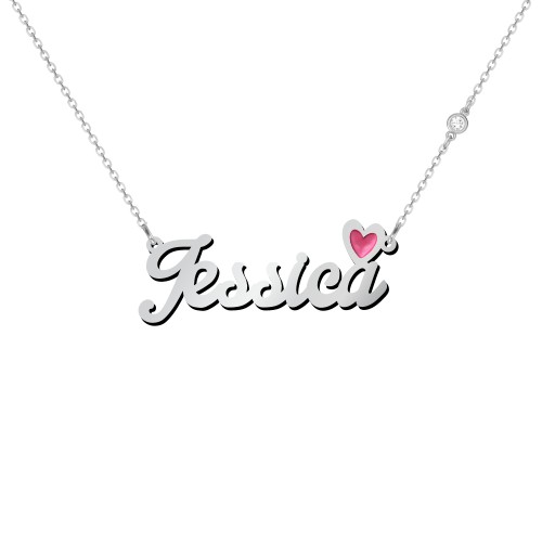 Personalized Name Necklace with Cold Enamel Heart