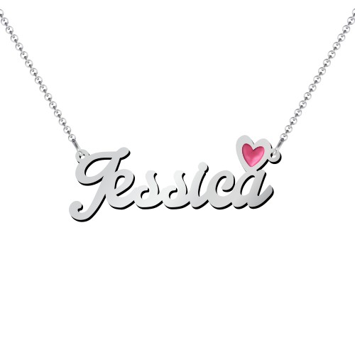 Personalized Name Necklace with Cold Enamel Heart – Sterling Silver