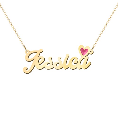 Personalized Name Necklace with Cold Enamel Heart – 10K Yellow Gold