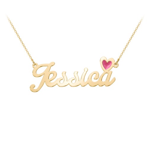 Personalized Name Necklace with Cold Enamel Heart – 10K Yellow Gold