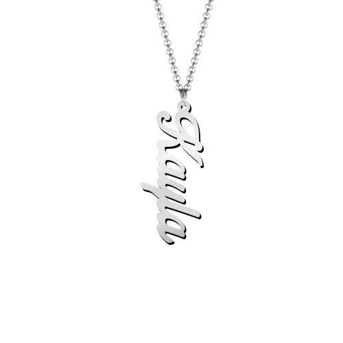 Personalized Vertical 1 Name Necklace in Glamorous Font – Sterling Silver