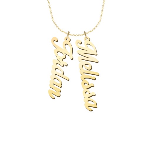 Personalized Vertical 2 Names Necklace in Glamorous Font